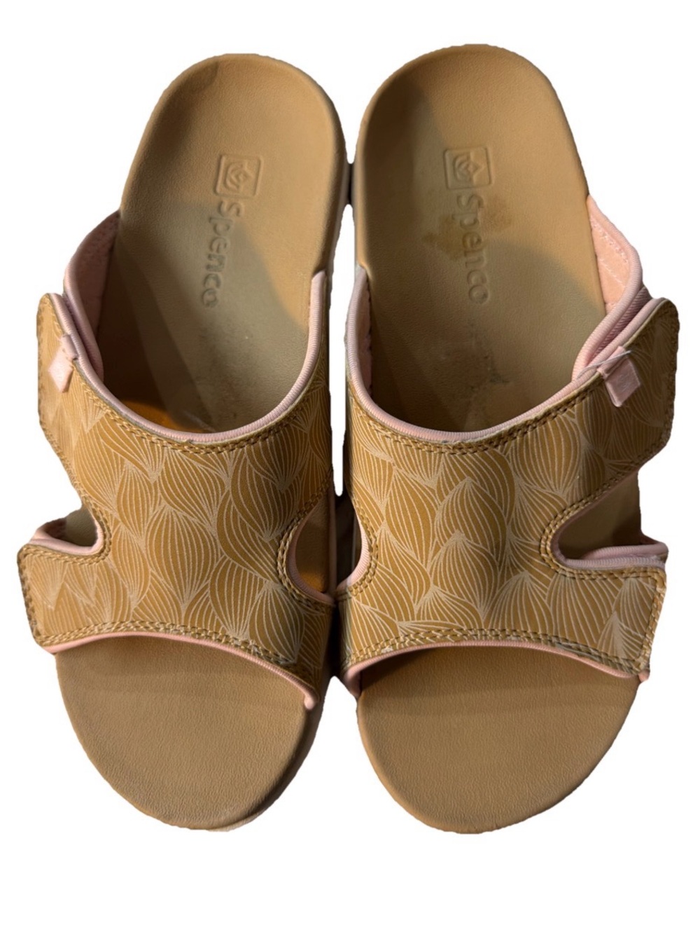 Spence 9 W orthopedic Women's Tan Slide Sandals with Pink Trim